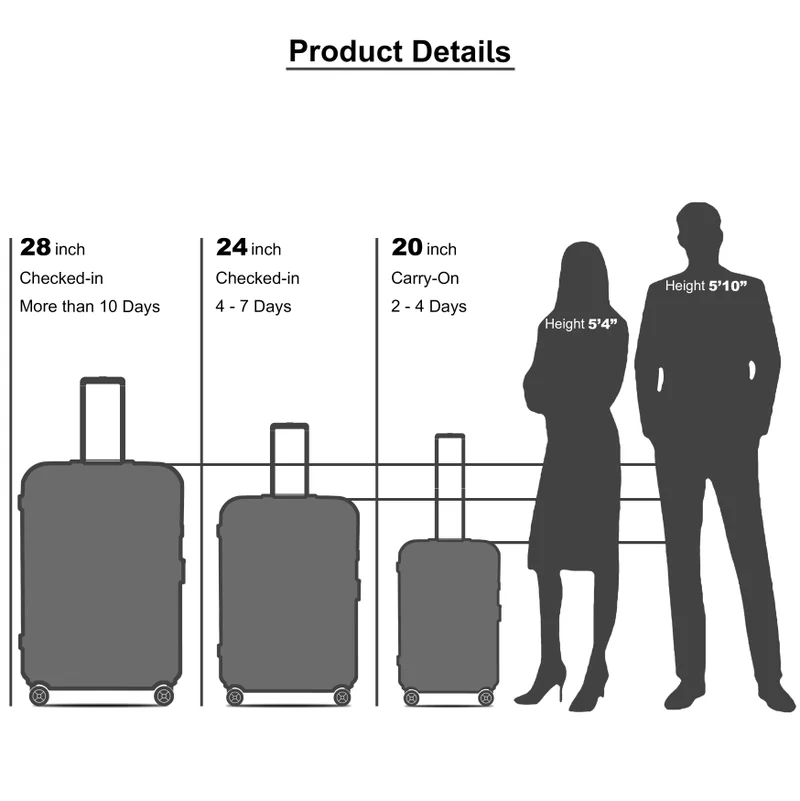 Senator  Unisex PP Fashion Trolley Luggage Set Lightweight Hard-Shell Spinner luggage with 4 Double Spinner Wheel and 3-Digit Combination Lock KH1010 Black  | Best Price UAE